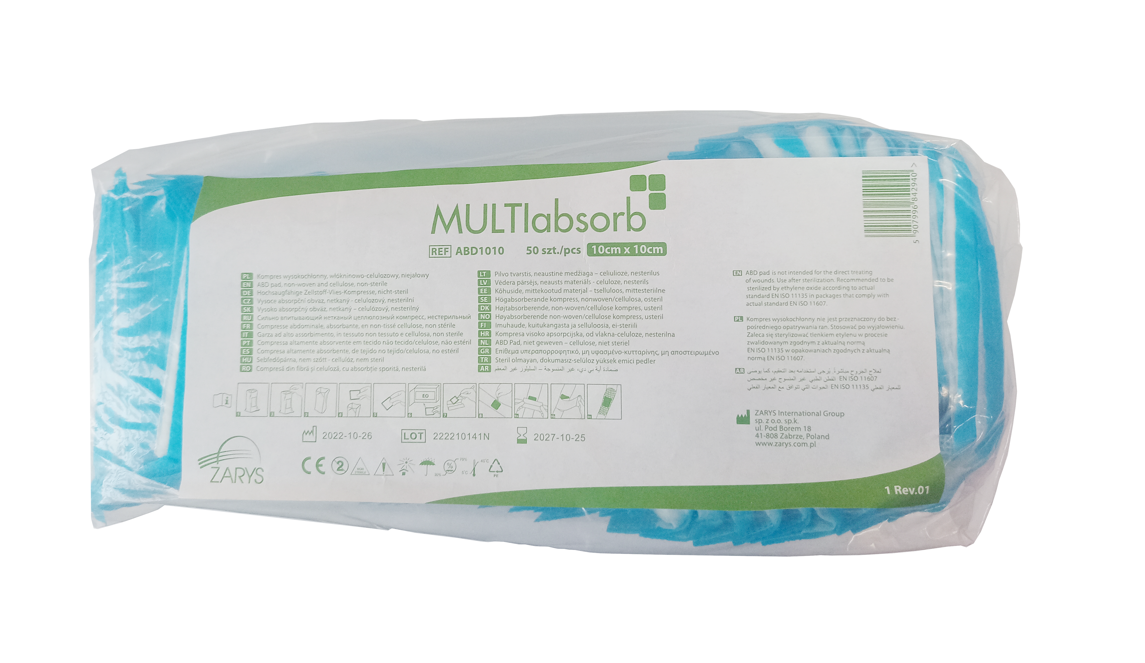 Kompresy wysokochłonne multiABSORB – włókninowo‑celulozowe, niesterylne