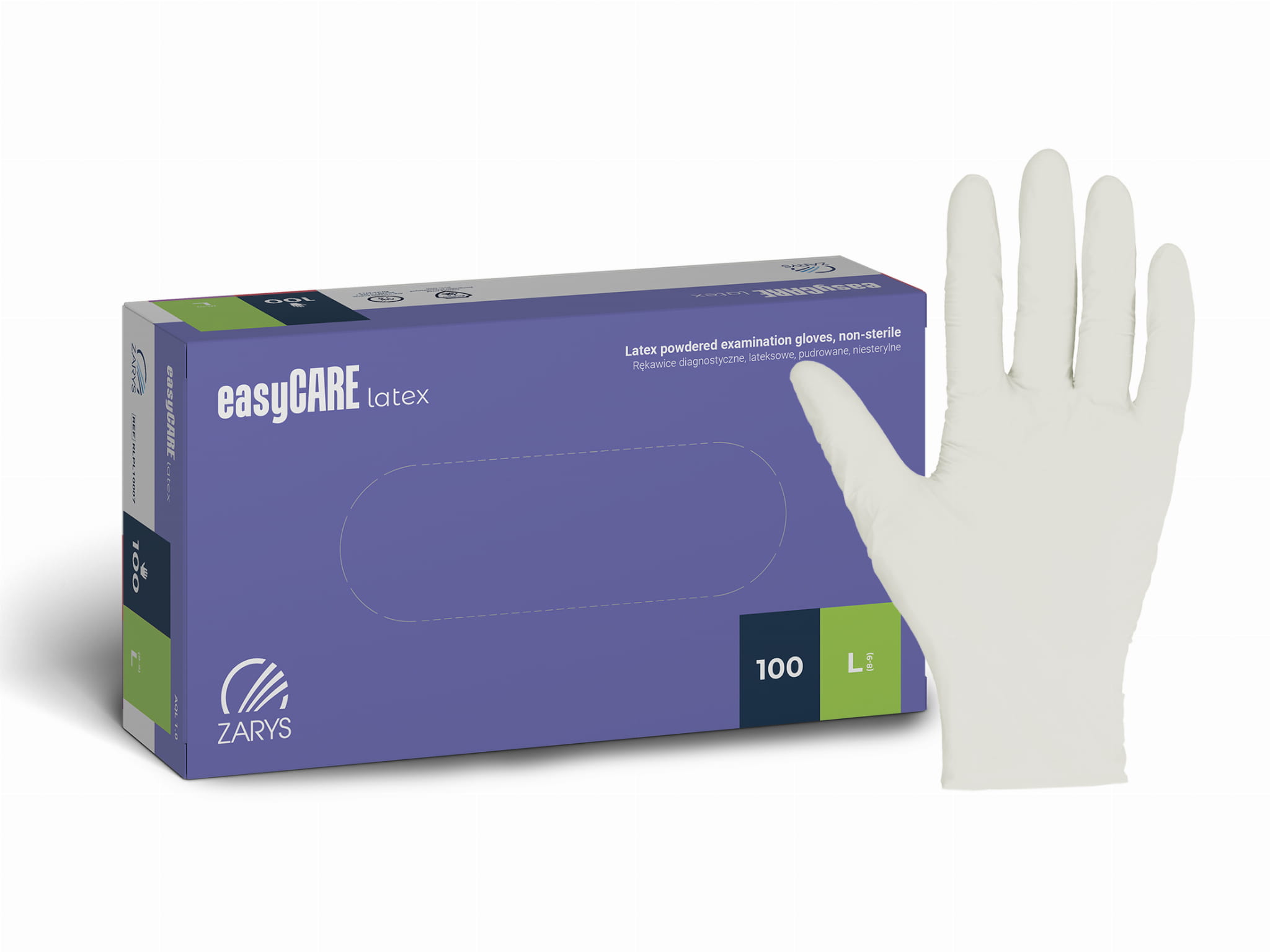 Rękawice Lateksowe easyCARE latex – Pudrowane, Niesterylne, Naturalne, 100 szt.